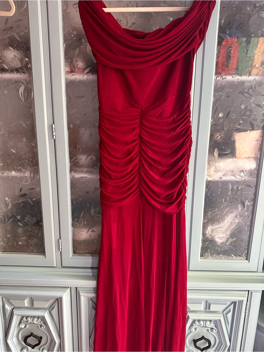 Elegant Red Ruched Maxi Dress - Women